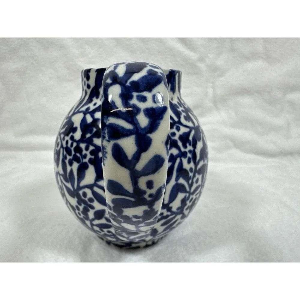 P & K England Victoriana Blue White Pitcher Small Calico Jug Leaves Berries 4